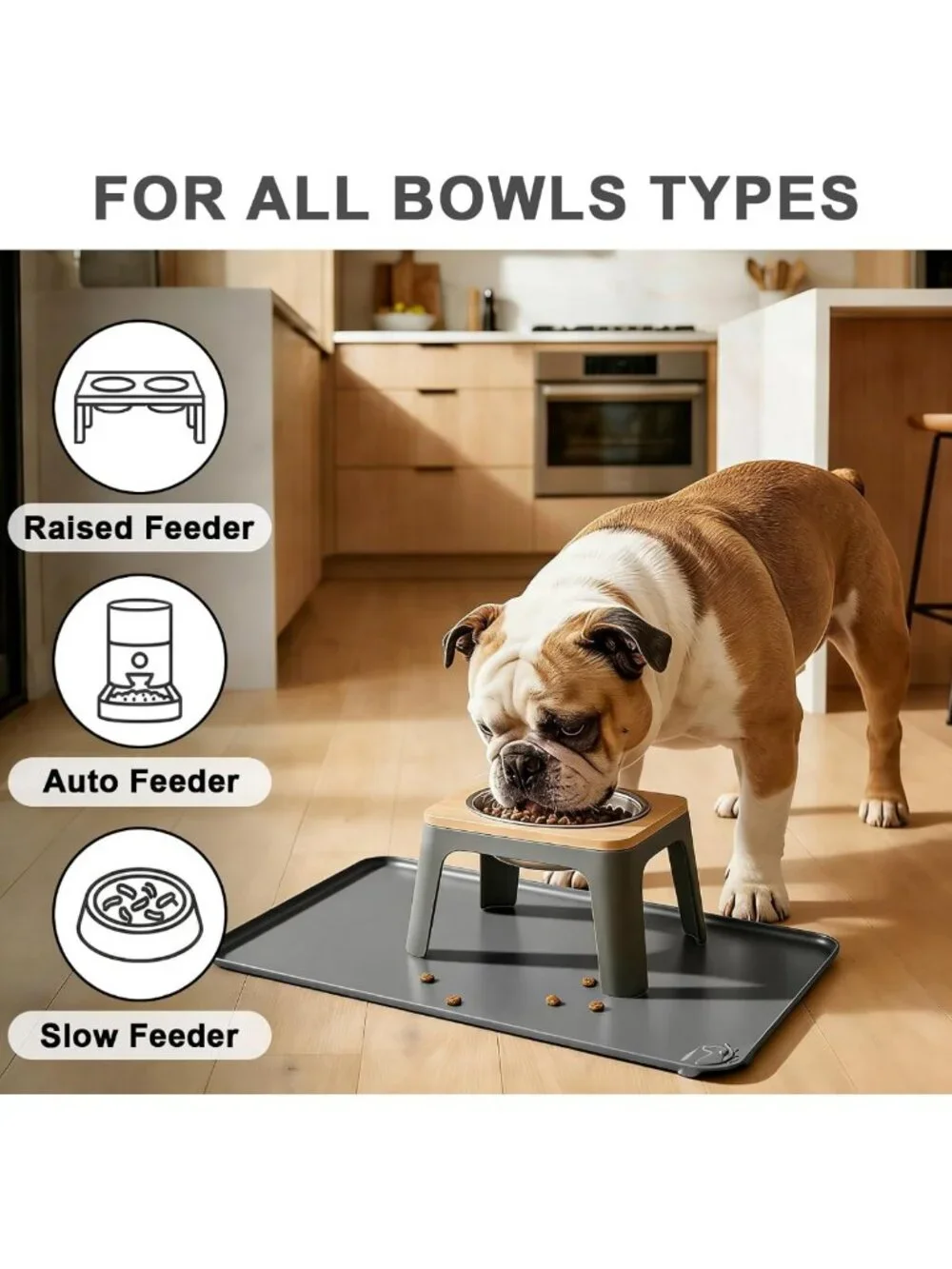 Premium Waterproof Pet Feeding Mat - 24''x16'' Non-Slip, Raised Edge Gray